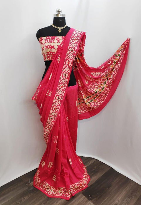 Latest Designer Daily Wear Bandhani Design Printed Cotton Silk Saree Collection 