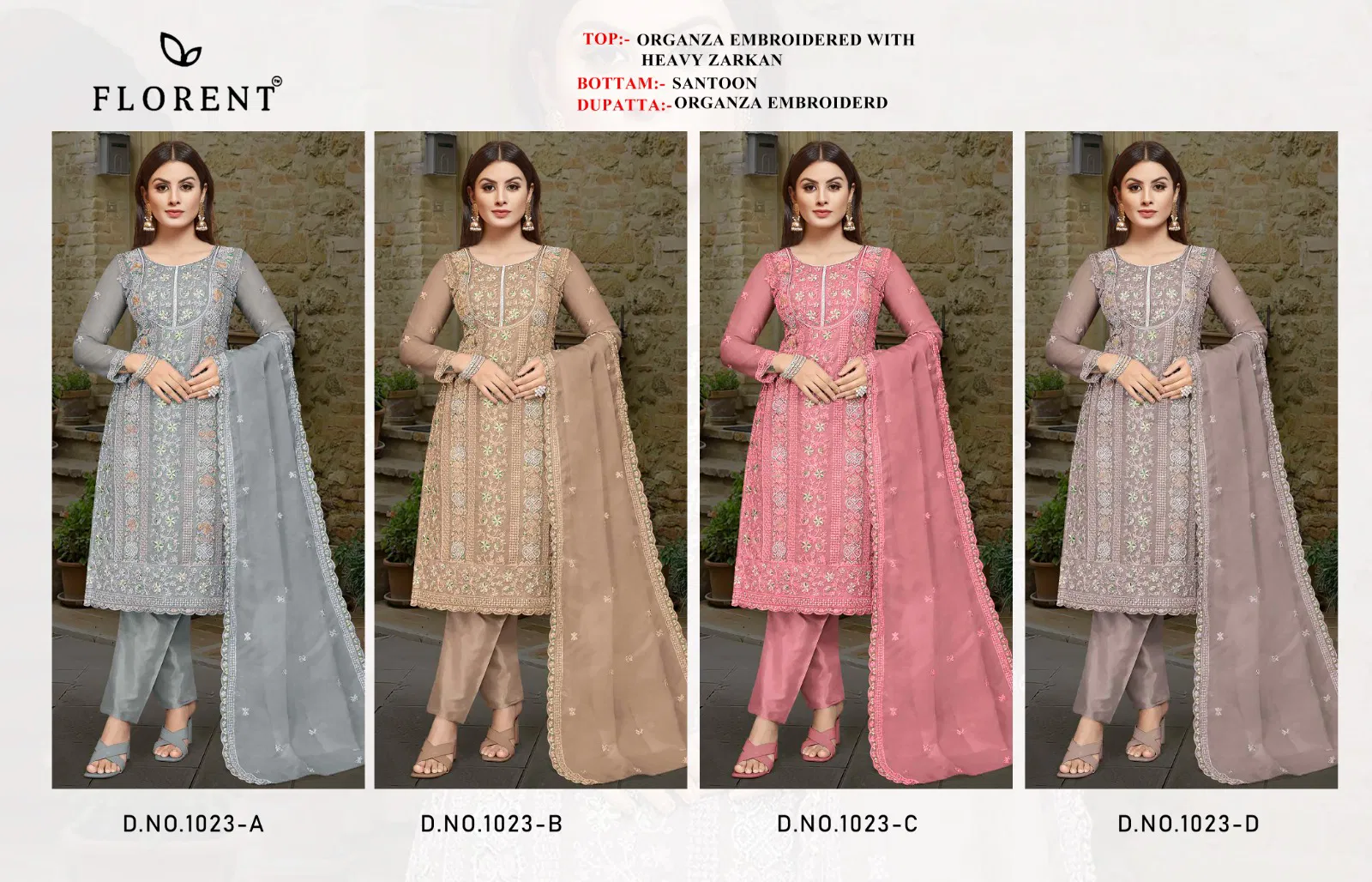 Florent 1023 A To D Organza Pakistani Salwar Kameez Suppliers In India