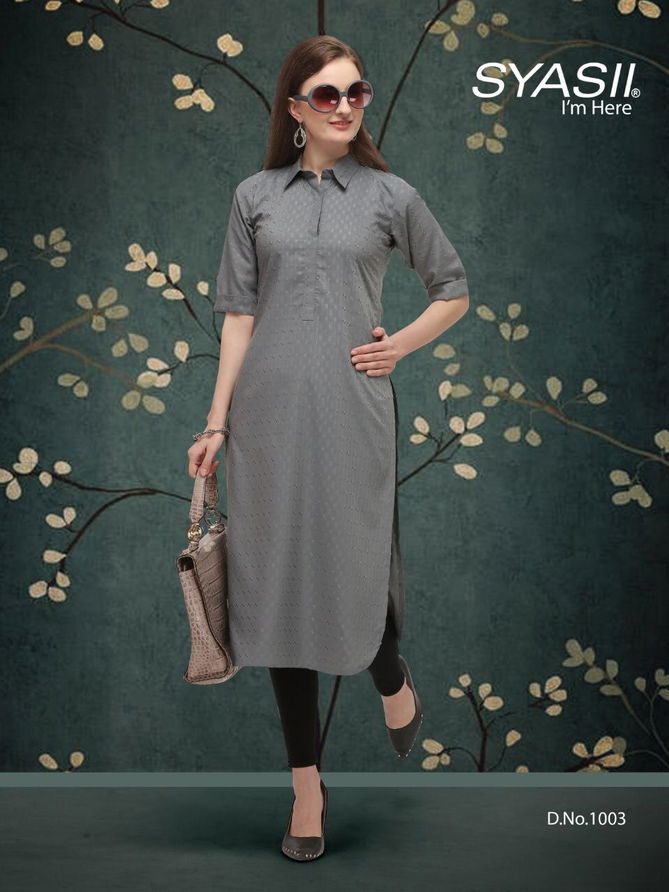 Syasii Classic 1 Latest Fancy Regular Wear Straight Cut Doby Aura Cotton Kurti Collection
