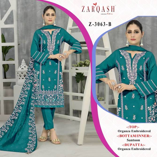Zarqash Z 3063 A To D Designer Organza Pakistani Suits Catalog