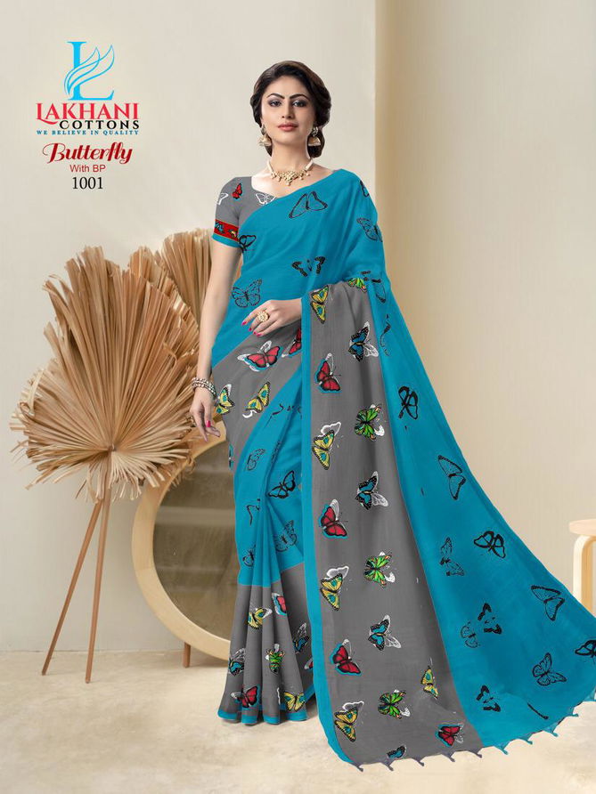 Lakhani Butterfly Pure Cotton Latest Printed Casual Wear Designer Cotton saree Collection
