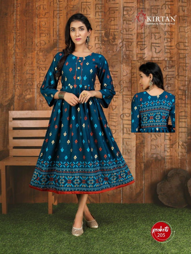 Kirtan Prakriti 2 Fancy Designer Ethnic Wear Heavy Rayon Printed Anarkali Kurtis Collection
