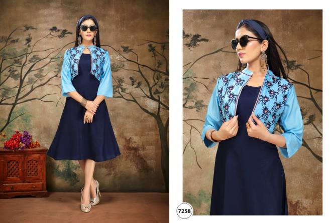 Ft Vijaya Latest Fancy Designer Ethnic Wear Rayon Jacket Designer Kurtis Collection
