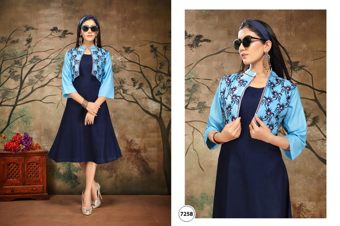 Ft Vijaya Latest Fancy Designer Ethnic Wear Rayon Jacket Designer Kurtis Collection
