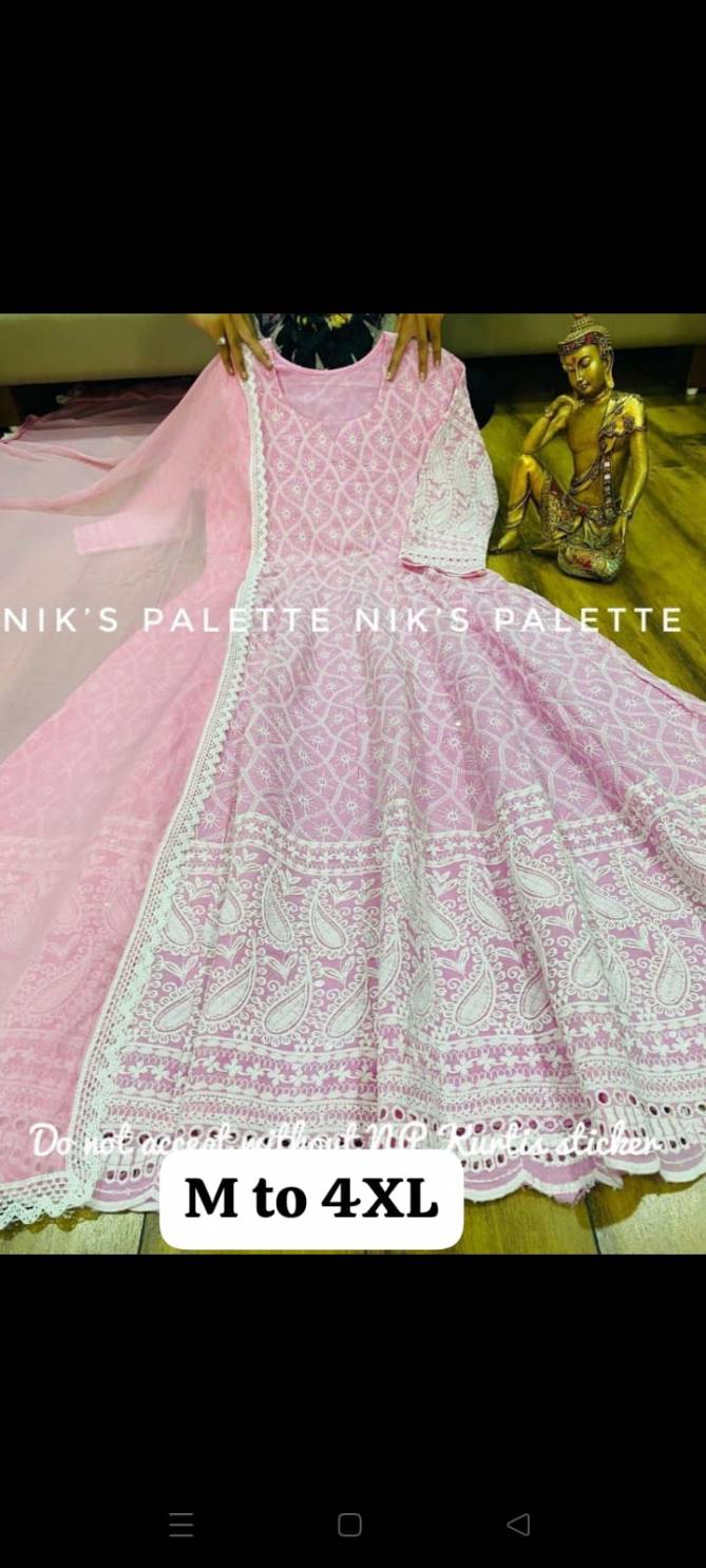 Virat Fashion Cotton Anarkali With Lakhnavi Work Gown With Dupatta Catalog