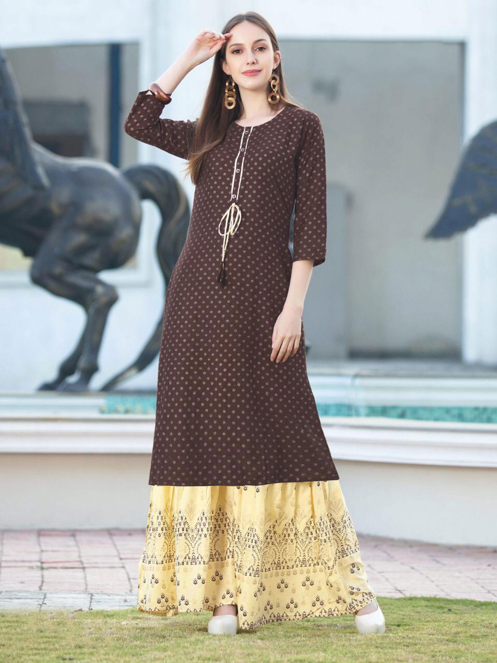 Rimzim 1 Latest Fancy Designer Ethnic Wear Rayon Foil Printed Kurtis With Palazzo Collection
