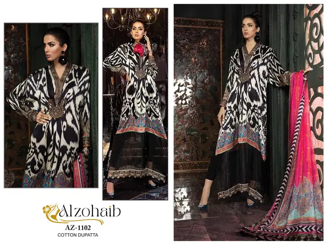 Alzohaib Az 1102 To 1105 Cotton Embroidery Printed Pakistani Suits Exporters In India