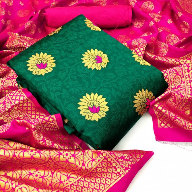 Banarasi Silk Dress 32 Fancy Casual Wear Banarasi Silk Top With Jacquard Weaving Dupatta Dress Material Collection
