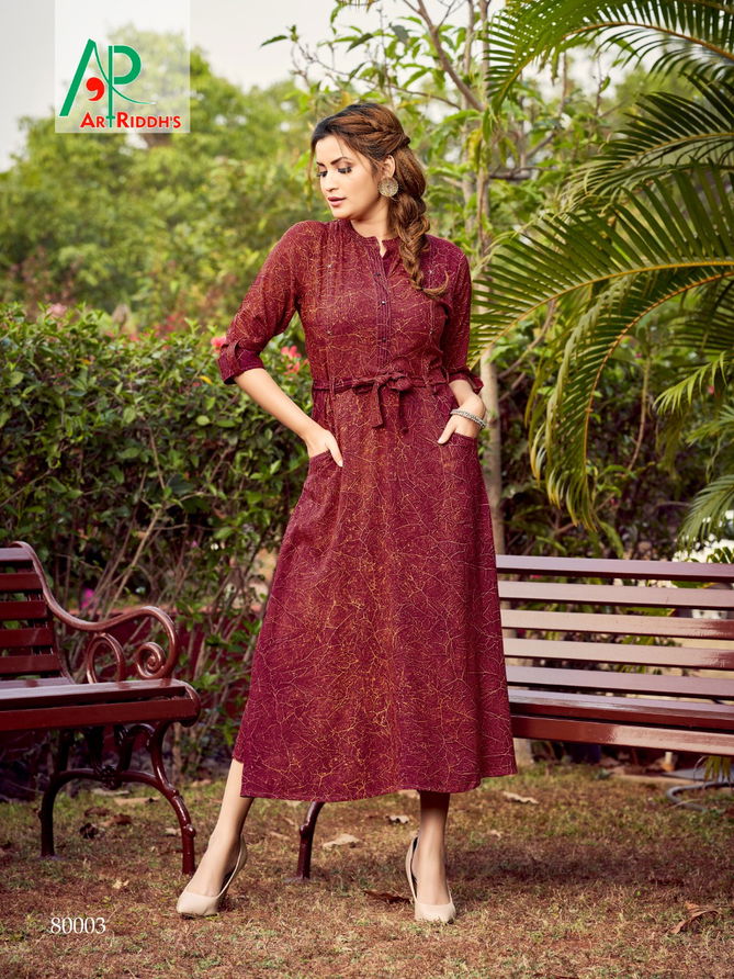 Art Riddhs Chaitanya Maxi Party Wear Style Rayon Kurti Collection
