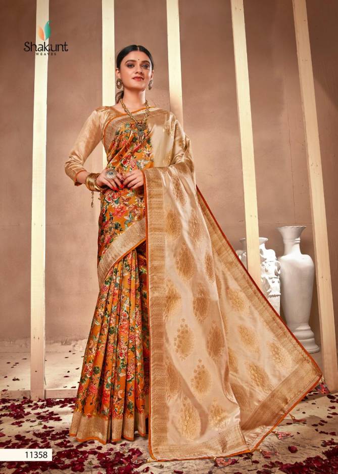 SHAKUNT APURVA fancy Latest Designer Wedding Wear Heavy Silk Weaving Digital Printed Saree Collection