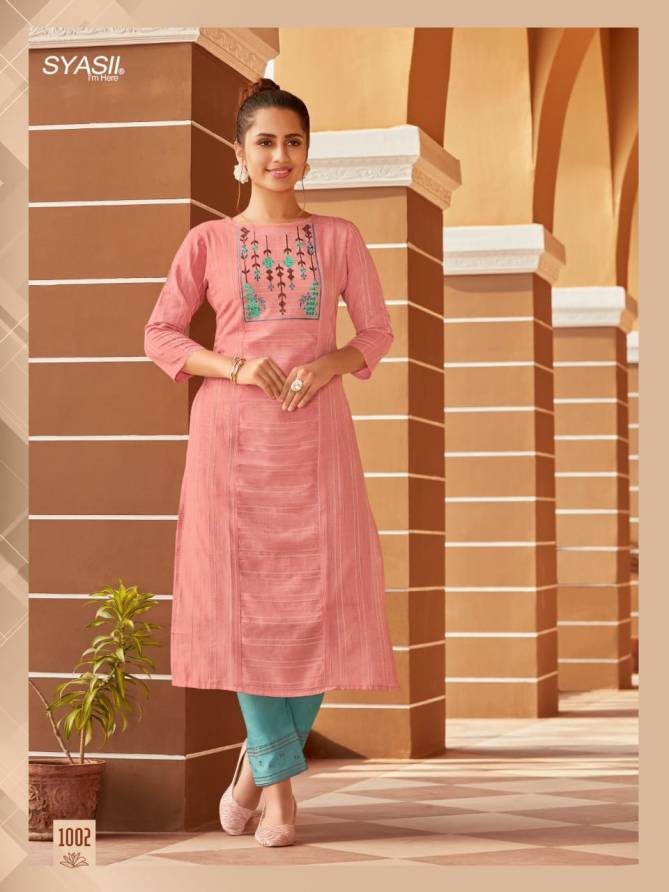 Syasii Matic Fancy Party Wear Cotton Embroidery Latest Designer Kurtis Collection

