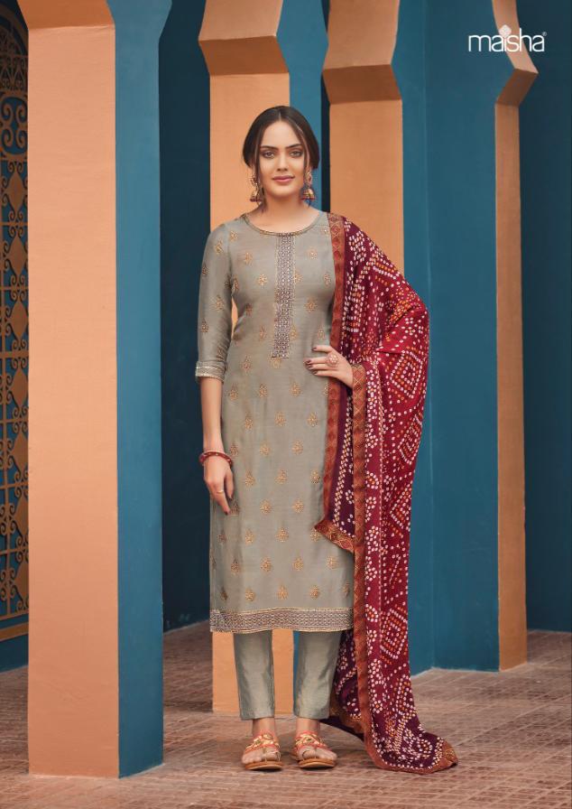 MAISHA NAFIZA Fancy Festive Wear Pure dola Jacquard Buti  with Embroidery And Hand Work Top With Digital Print Dupatta Collection