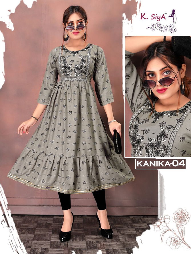 K Siya Kanika Fancy Ethnic Wear Rayon Printed Anarakli Kurti Collection