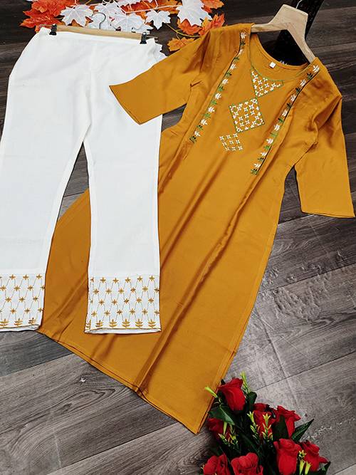 Silk 5 Rayon Latest Fancy Regular Casual Wear Work Kurtis With Bottom Collection
