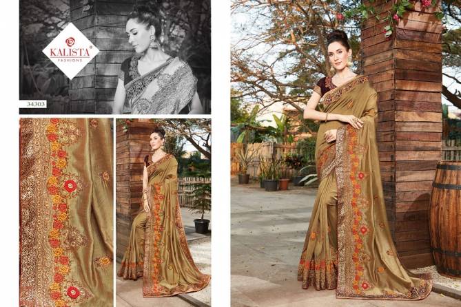 Kalista Sana Gold Latest Fancy Designer Casual Wear Embroidery Worked Sarees Collection
