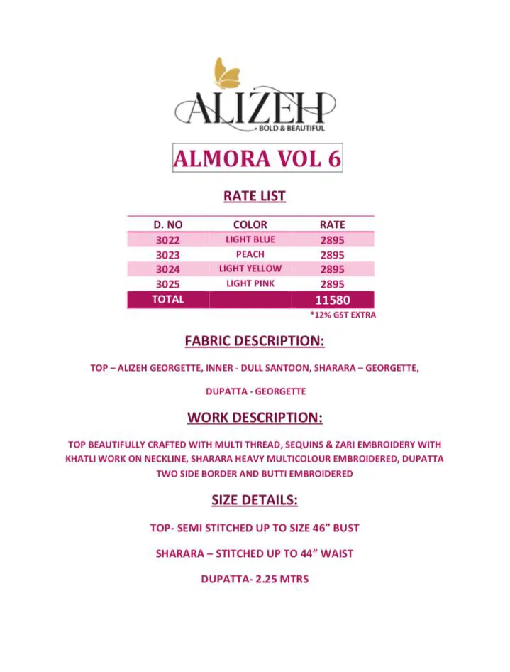 Almora Vol 6 by Alizeh Georgette Sharara Salwar Kameez