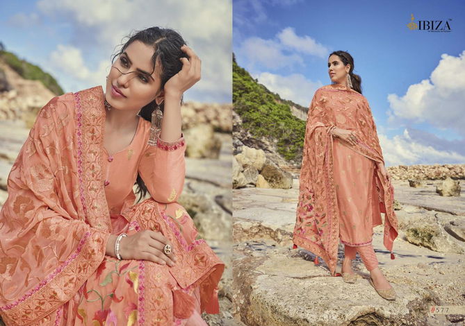 Ibiza Enara Fancy Festive Wear Pure Russian Silk Jacquard Designer Heavy Dress Material Collection
