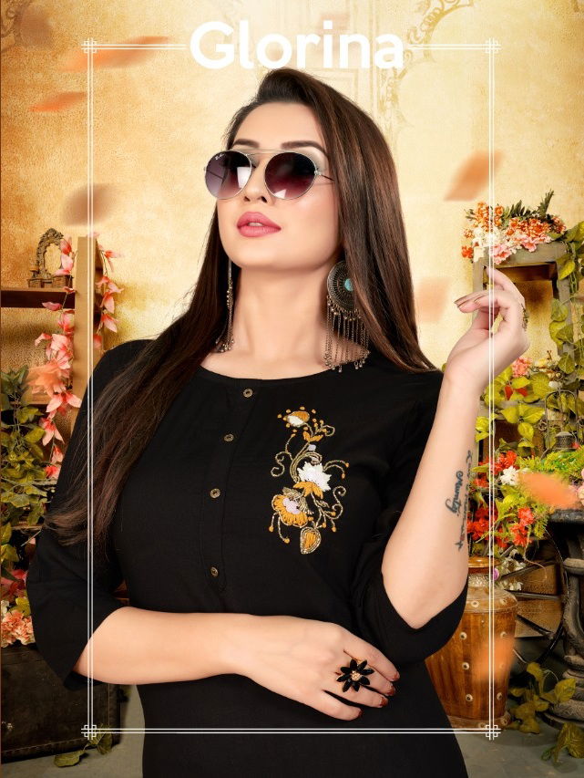 Vrunda Glorina Latest Designer Embroidery Work Kurtis With Plazzo Collection