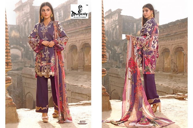 Majesty Firdous Vol 4 Latest Jam Silk Cotton Digital Printed With Patch Embroidery Pakistani Salwar Suit Collection
