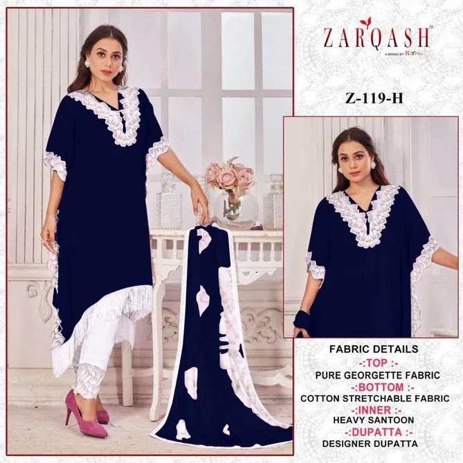 Z 119 E To H By Zarqash Fox Georgette Pakistani Readymade Suits Wholesale In India