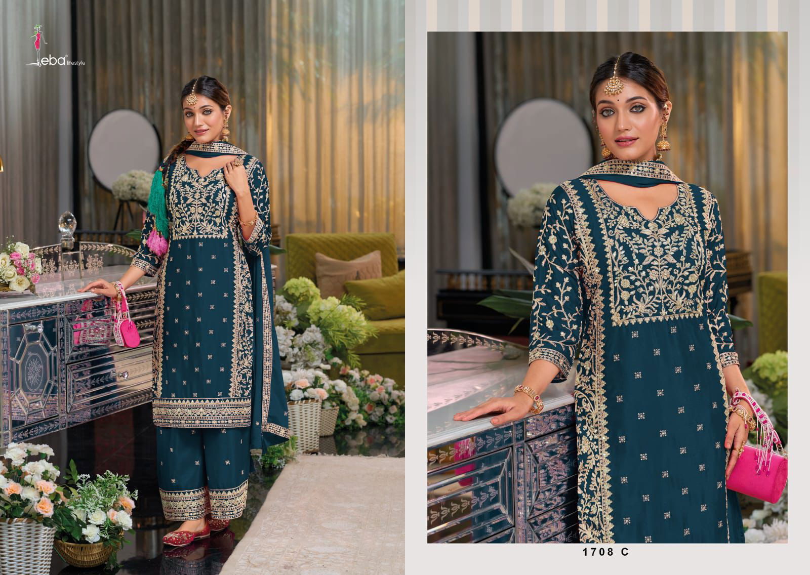 Shayoni Colour Edition 1 By Eba Chinon Embroidery Readymade Suits Wholesale Online