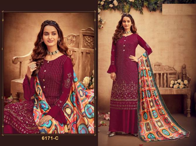 Super Hit 6171 Colors Festive Wear Heavy Faux Georgette With Embroidery Sequence Work Designer Salwar Suits Collection
