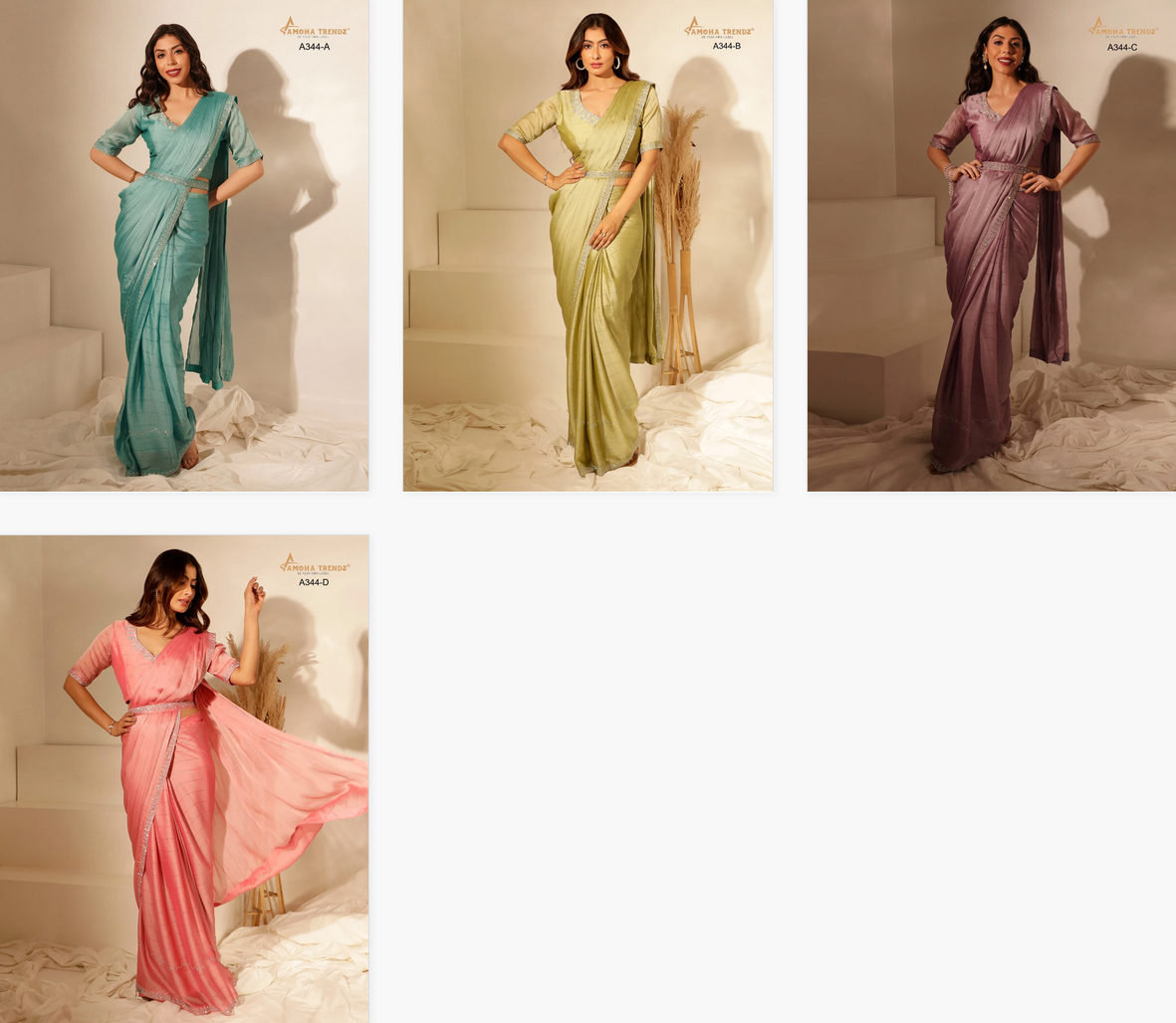 Amoha Trendz A344 Party Wear Readymade Sarees Wholesale Online