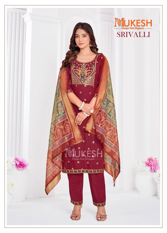 Mukesh Srivalli Rayon Embroidery Kurti With Bottom Dupatta Wholesale Price In Surat
