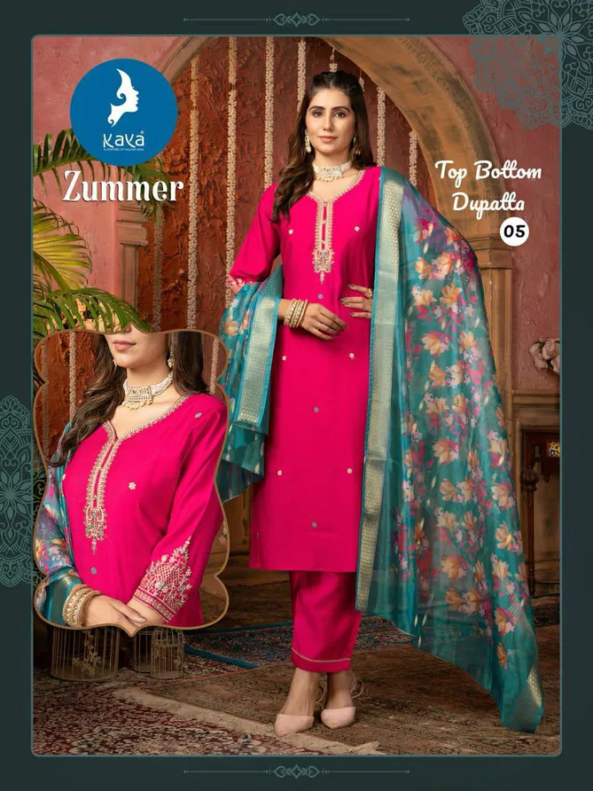 Zummer By Kaya Silk Kurti With Bottom Dupatta Suppliers In India