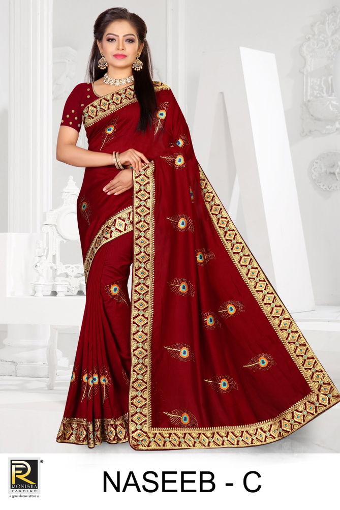 Ronisha Naseeb Fancy Latest Festive Wear Designer Vichitra blooming Art Silk Saree Collection