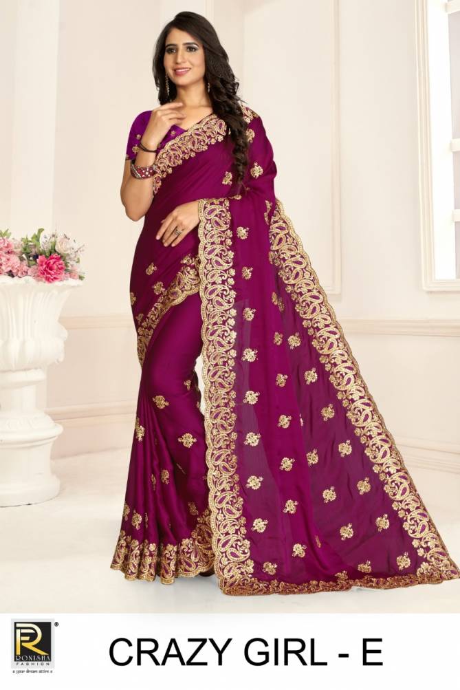 Ronisha Crazy Girl Latest Fancy Designer Festive Wear satin Blooming Embroidery Worked Sarees Collection
