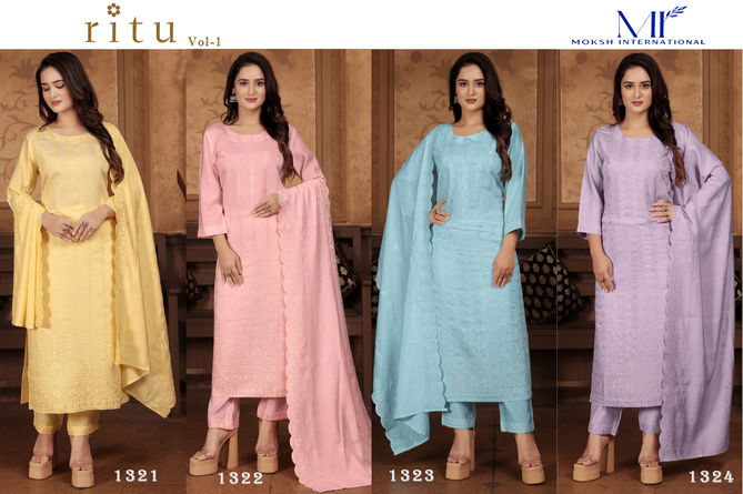 Ritu Vol 1 By Moksh Chanderi Kurti With Bottom Dupatta Wholesale Online