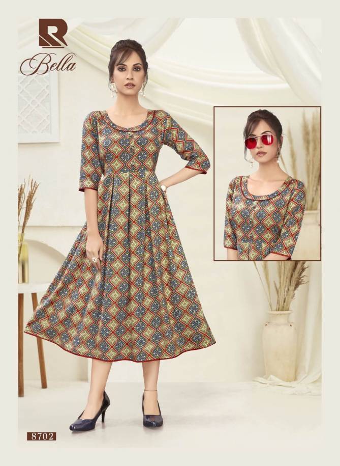 Raashi Bella Latest Fancy Regular Wear Heavy Rayon Printed Anarkali Kurtis Collection
