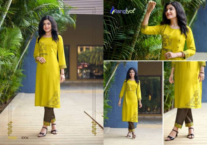 Rangjyot Jasmin 1 Latest Fancy Festive Wear Rayon Kurti With Bottom Collection