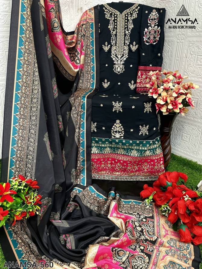 Anamsa 560 Rayon Cotton Embroidery Pakistani Suit Suppliers In India
