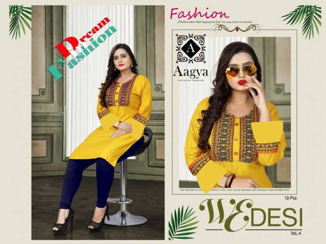 Aagya Wedesi 4 Fancy Ethnic Wear Rayon Designer Latest Kurti Collection