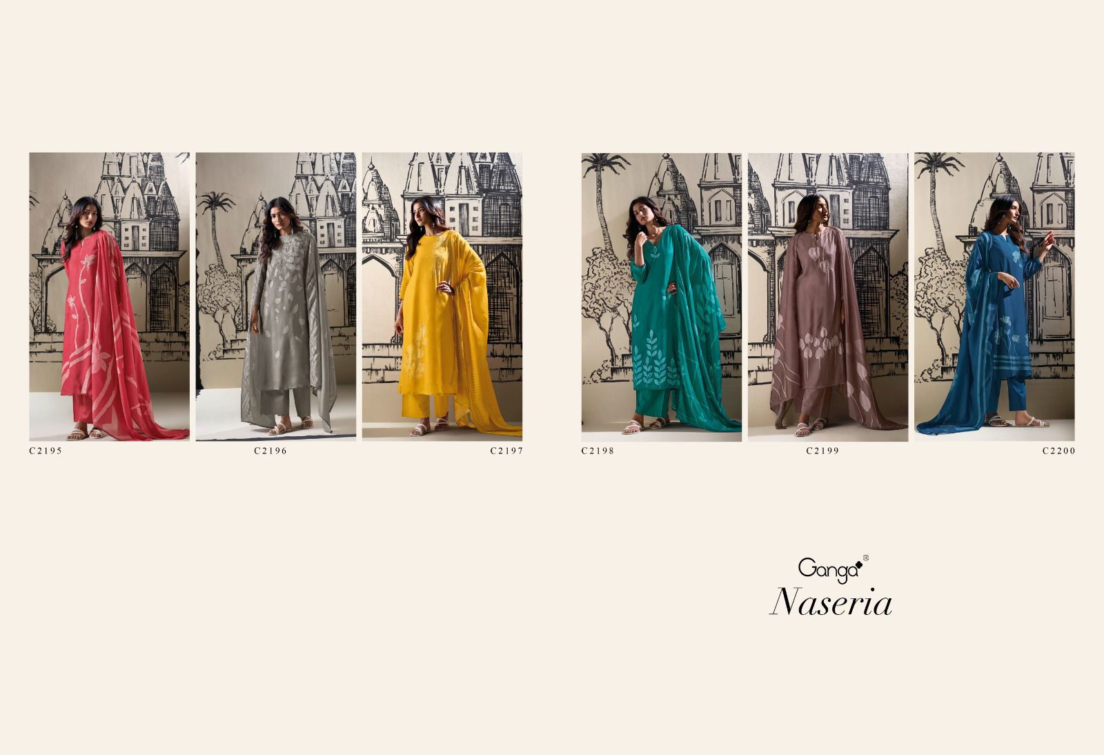 Naseria By Ganga Silk Printed Embroidery Dress Material Surat Wholesale Market