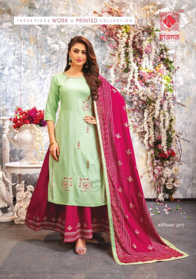 KIANA AITBAAR VOL-3 Latest Designer Fancy Festive Wear Rayon Top With Embroidery Work And Gold Print Readymade Salwar Suit Collection