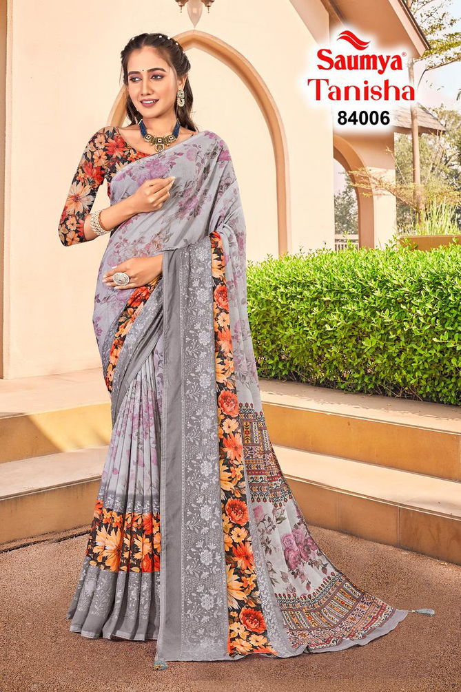 Tanisha By Saumya Printed Weightless Saree Suppliers In India