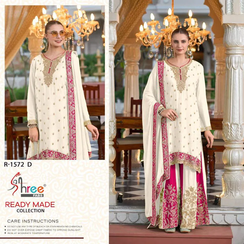 R 1572 By Shree Fabs Chinon Silk Readymade Suits Wholesale In India