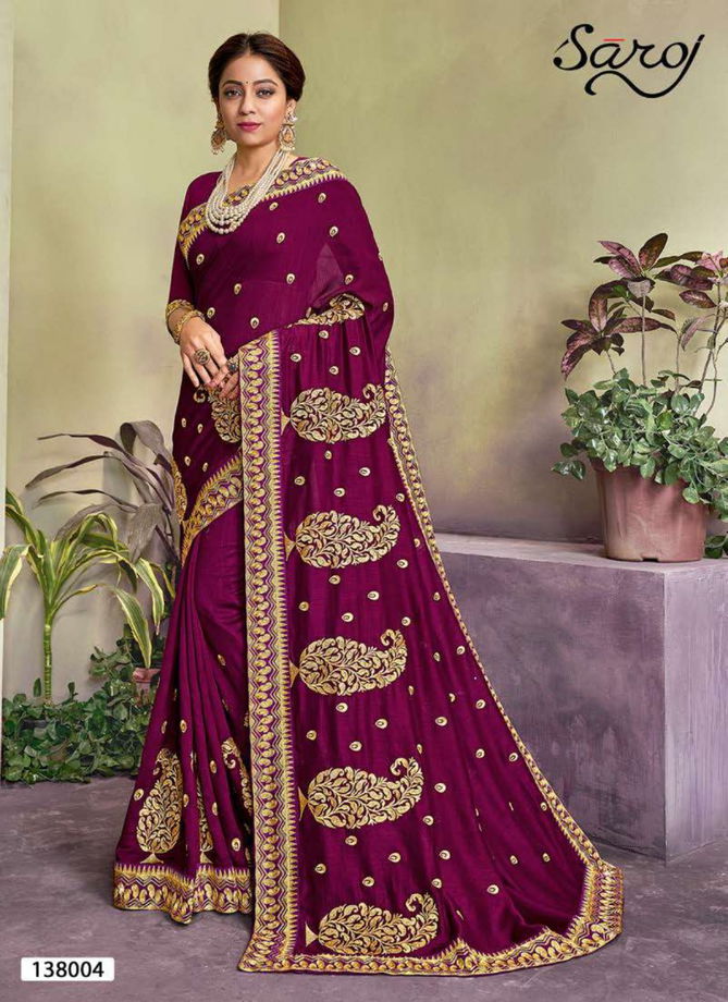 SAROJ  SUDHA Latest Fancy Designer Wedding Wear Vichitra Silk with Heavy Embroidery and Diamonds work Saree Collection