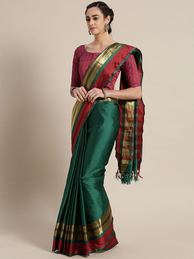 Aura 8 Latest Designer Plain Beautiful Designer Bordered Casual Wear Cotton Silk Saree Collection 