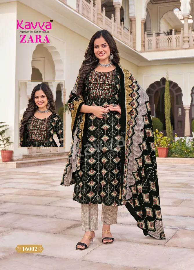 Zara Vol 16 By Kavya Cambric Cotton Embroidery Kurti With Bottom Dupatta Suppliers In India