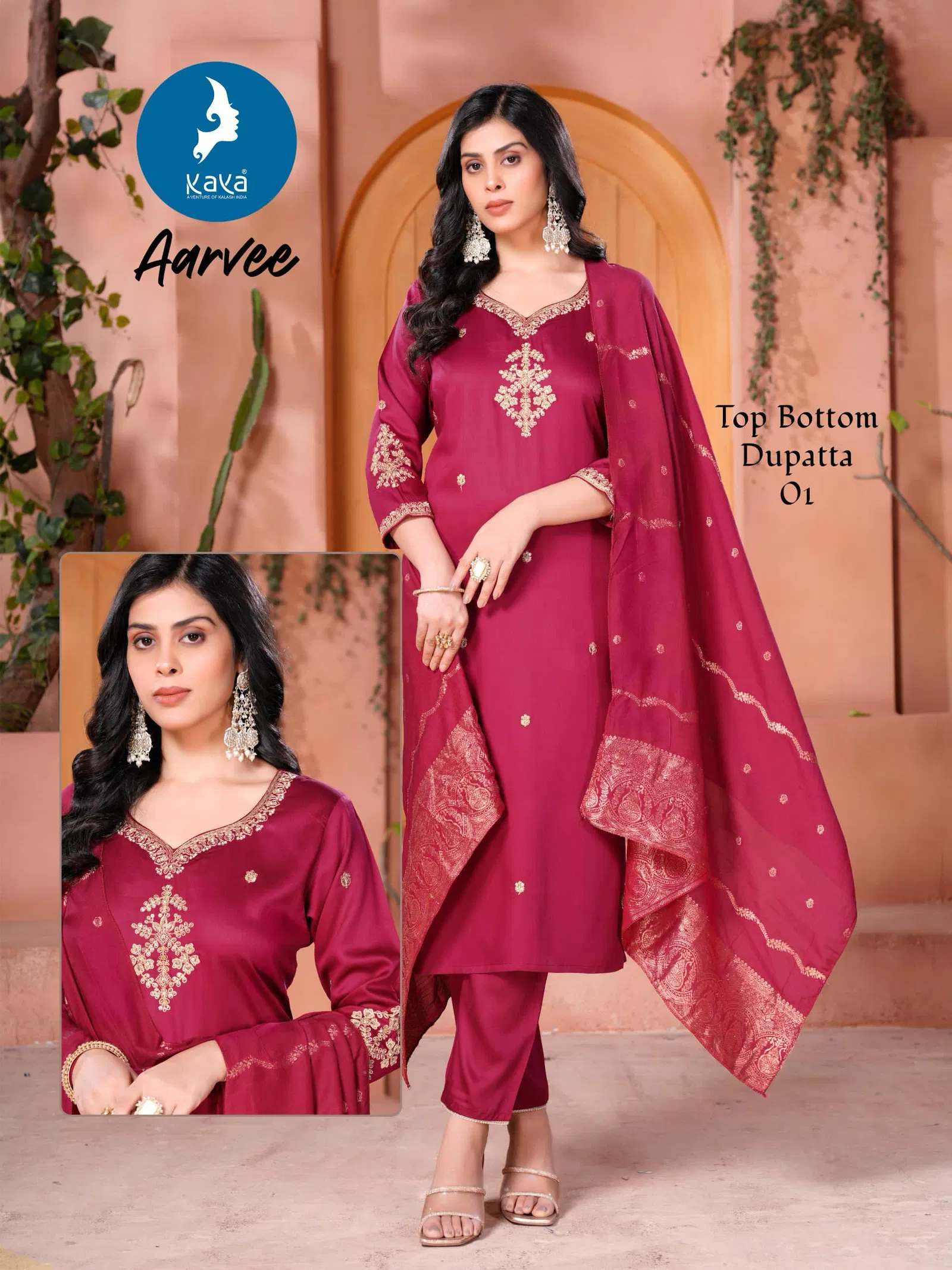 Aarvee By Kaya Gaji Silk Kurti With Bottom Dupatta Wholesalers In Delhi