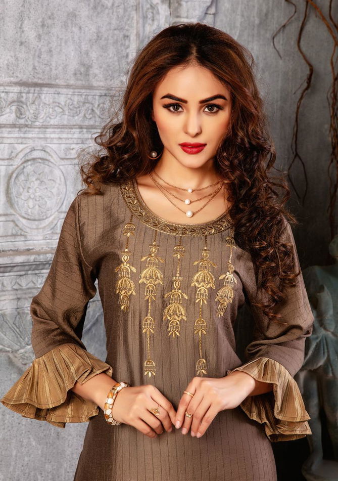 Wanna Smruti Latest Designer Casual Wear Rayon Kurti With Pant Style Bottom Collection
