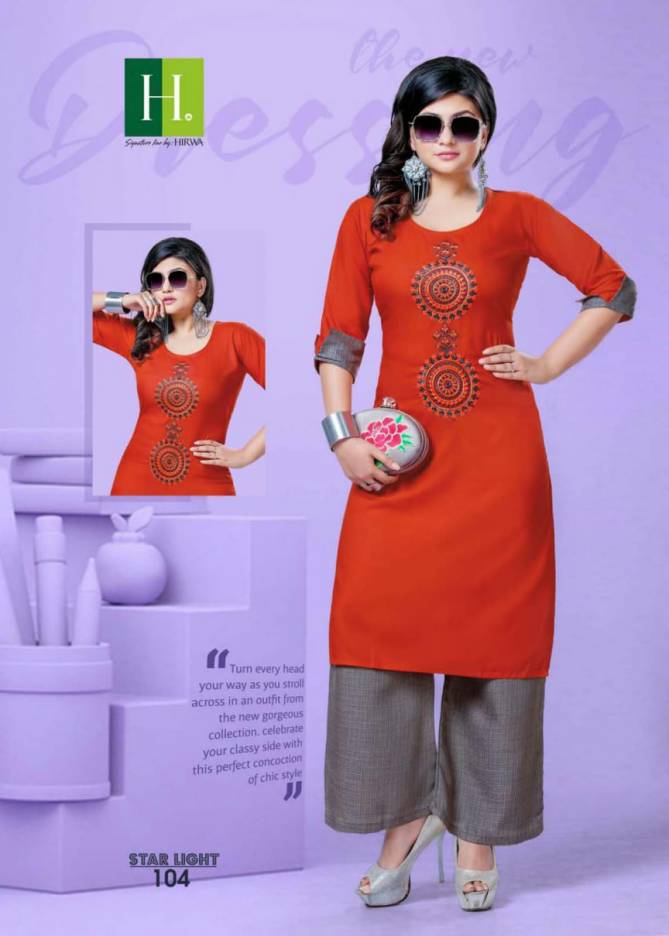 Hirwa Starlight Latest Fancy Designer Casual Wear Rayon Kurti With Bottom Collection
