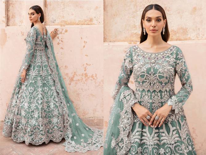 KB 1067 Sea Green Colour Heavy butterfly Net Bridal Anarkali Gown Suppliers In India