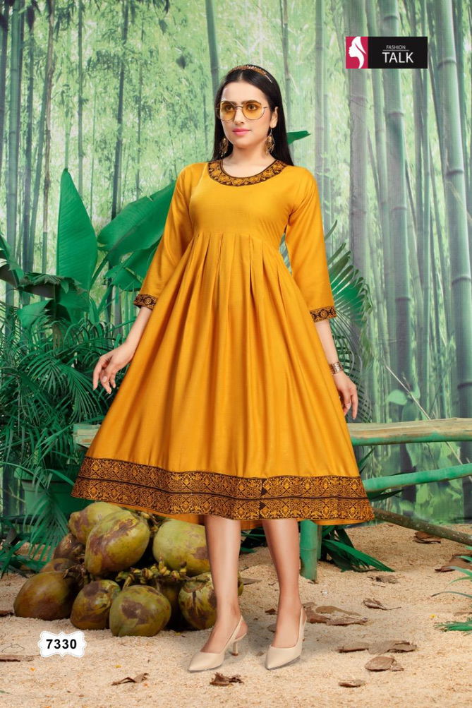 Ft Kajol Flair Embroidred Latest Fancy Designer Casual Wear Rayon Kurti Collection
