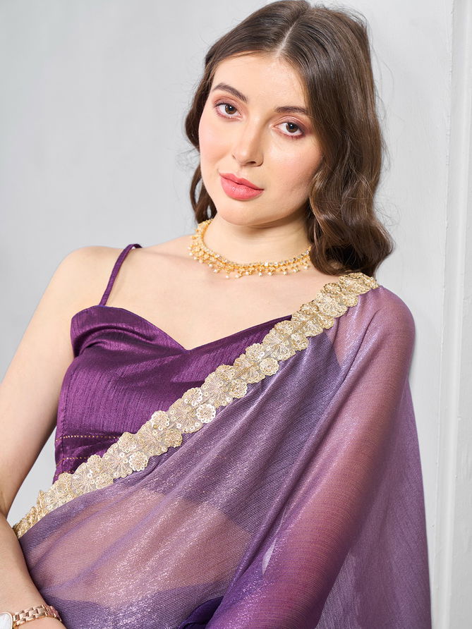 Laxminam OP 786 Purple Designer Shimmer Chiffon Saree Suppliers In India