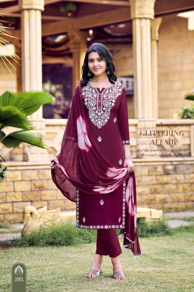 Lakhnavi By Ossm Rayon Embroidery Kurti With Bottom Dupatta Manufacturers